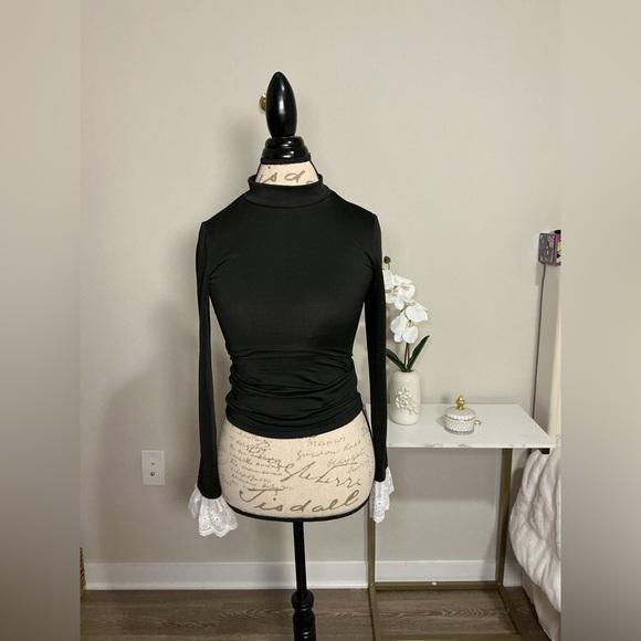 SHEIN Tops - SHEIN Black Long Sleeve Top with Lace Cuffs